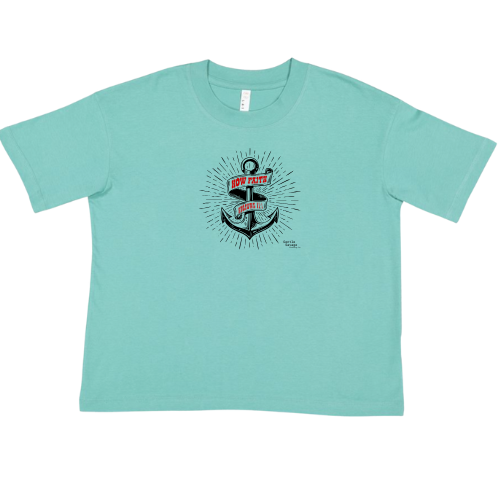 Light blue t-shirt with an anchor graphic and text on a white background