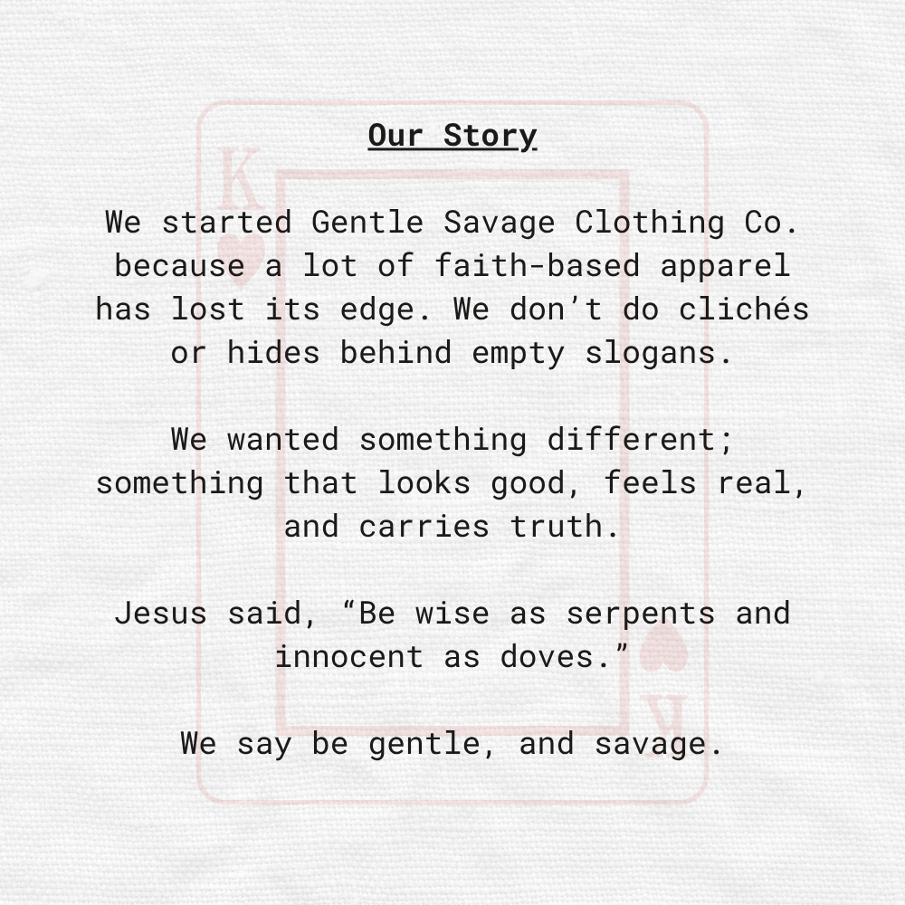 Text on a white background about Gentle Savage Clothing Co.